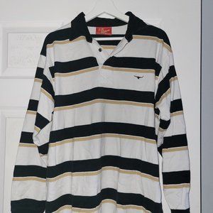 R.M. Williams Tweedale Rugby Shirt in White with Black and Tan, Size S